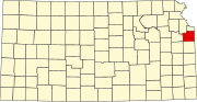 Map of Kansas highlighting Johnson County