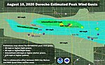 Thumbnail for File:National Weather Service (NWS) Des Moines August 2020 Derecho Wind Estimate Map.jpg