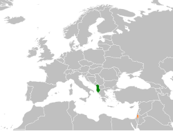 Map indicating locations of Albania and Palestine