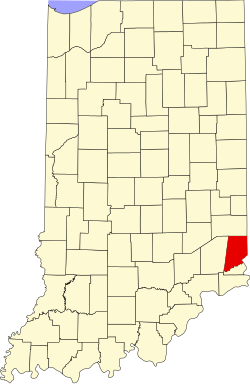 map of Indiana highlighting Dearborn County