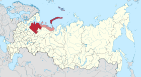 Localização do Oblast de Arcangel na Rússia.