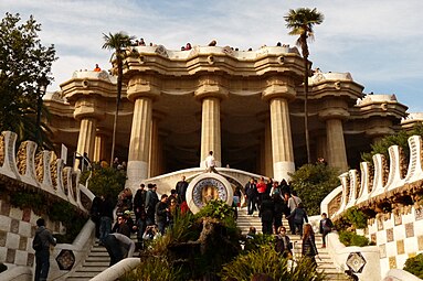 Art Nouveau Doric columns and entablature of The Greek Theatre in the Park Güell, Barcelona, Spain, by Antoni Gaudí, 1900-1914[29]