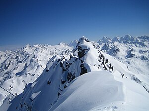 Blick vo dr Rotbühlspitz Richtig Silvretta (ESE), im Vordergrund d´ Eisentälispitze