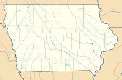 Mapa konturowa Iowa, po prawej nieco na dole znajduje się punkt z opisem „Muscatine”