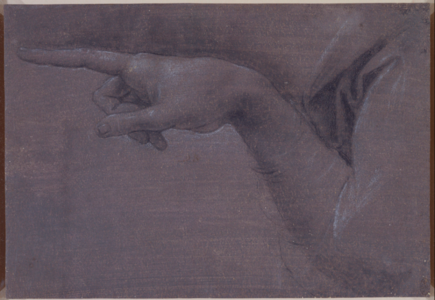 Study for the Hand of the Angel (presumed drawing by Leonardo da Vinci, circa 1483 or 1517-1520, Windsor Castle, Royal Library, inv. RCIN 912520).