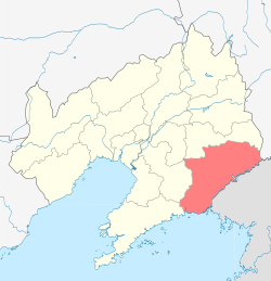 丹东市在辽宁省的地理位置（红色部分）
