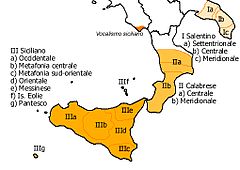 Мапа поширення сицилійських діалектів