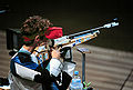 Olympic gold medalist Nancy Johnson aims carefully as she competes in the women's 10 m Air Rifle competition at the 2000 Summer Olympics in Sydney