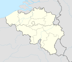 Mapa konturowa Belgii, blisko centrum u góry znajduje się punkt z opisem „Belgijskie Centrum Komiksu”