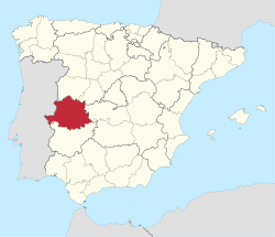 Map o Spain wi Province o Cáceres heichlichtit