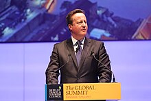 Cameron speaks at a World Travel and Tourism Council meeting in April 2017