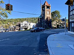 Downtown Roslyn, as seen from Main Street and Old Northern Boulevard in 2020.