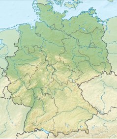 Mapa konturowa Niemiec, u góry nieco na lewo znajduje się punkt z opisem „miejsce bitwy”