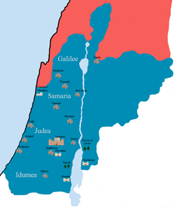 Devletin haritası (mavi saha) Galilee: Celile Samaria: Samarya Judea: Yahudiye Idumea: Edomia