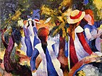 August Macke: Mädchen unter Bäumen / Flickor under träd (1914). Beslagtagen 7 juli 1937 på Kronprinzenpalais i Berlin. I februari 1939 bytte Emanuel Fohn till sig målningen ur propagandaministeriets lager. På Pinakothek der Moderne i München sedan 1964 som en del av Fohns postuma samling.