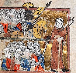 14th-century miniature of Peter the Hermit leading the People's Crusade