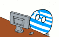 Animacja przedstawiająca Greeceballa, któremu Germanyball po raz kolejny przypomina o konieczności spłaty długów – jeden z najczęściej pojawiających się w komiksach motywach.