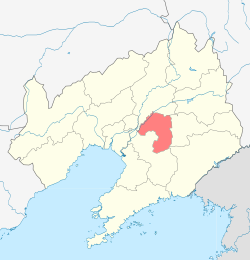 辽阳市在辽宁省的地理位置（红色部分）