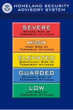 In the United States, orange indicates the second highest threat level of terrorist attack.