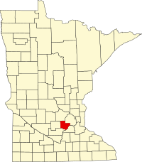 Kort over Minnesota med Carver County markeret