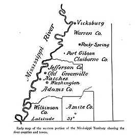 Early map of the western portion of the Mississippi Territory showing the river counties and towns[21]