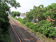 A two-track railway line viewed from above