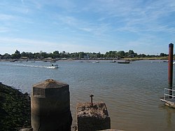 View from the Orford Ness dock towards Orford Quay.