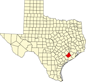 Map of Texas highlighting Wharton County