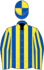Royal blue and yellow stripes, quartered cap
