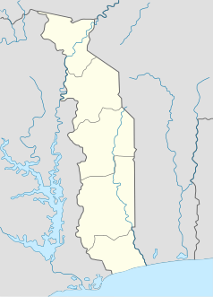 Mapa konturowa Togo, blisko dolnej krawiędzi znajduje się punkt z opisem „Lomé”