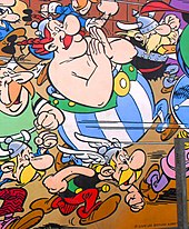 Extrait d'une fresque montrant des personnages d'Astérix en train de courir.