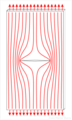 Figure 2. Force lines in a plate with a central crack.