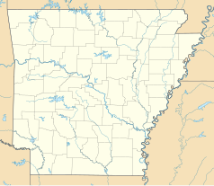 Mapa konturowa Arkansas, u góry po lewej znajduje się punkt z opisem „Springdale”