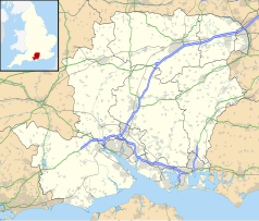 Mapa konturowa Hampshire, blisko centrum na dole znajduje się punkt z opisem „University of Southampton”