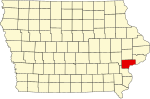 State map highlighting Muscatine County