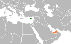 Map indicating locations of Cyprus and United Arab Emirates