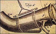 Drawing of a one person tapered submarine like vessel with sealed holes for operator's arms shown with rope slings