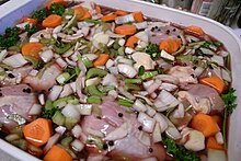 Coq au vin ingredients, before cooking