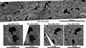 Titan's north polar lakes appear to have been stable for at least one Titanean season (seven Earth years).