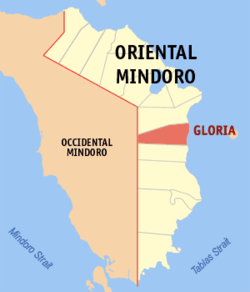 Map of Oriental Mindoro with Gloria highlighted