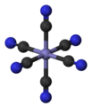 octahedral: hexacyanoiron(III), [Fe(CN)6]3−