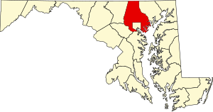 Map of Maryland highlighting Baltimore County