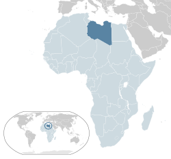 Libyan sijainti Afrikassa (merkitty vaaleansinisellä ja tummanharmaalla) ja Afrikan unionissa (merkitty vaaleansinisellä).