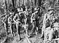 Troops of the 2/16th Battalion, watch aircraft bombarding The Pimple prior to their attack on Japanese positions there, 27 December 1943.