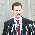 Photo of actor Alex Staggs taken during filming on location for HBO movie Recount, November 3, 2007, on the front steps of the Florida Supreme Court Building in Tallahassee, Florida.