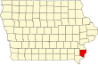 Harta statului Iowa indicând comitatul Des Moines