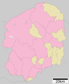 Mapa konturowa Tochigi, u góry po prawej znajduje się punkt z opisem „Powiat Nasu”