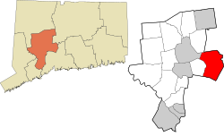 Cheshire's location within the Naugatuck Valley Planning Region and the state of Connecticut