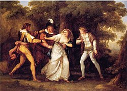 Valentine Rescues Silvia from The Two Gentlemen of Verona (1789), oil on canvas, 61 3/4 in. x 87 in. (156.8 cm x 221 cm), Davis Museum at Wellesley College, Massachusetts [31]