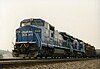 Conrail 6114 leads a train westbound out of Altoona, Pennsylvania, in 1993.